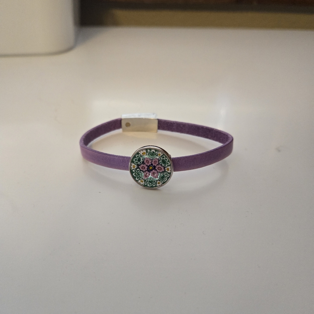 Murano Purple and Silver Bracelet with Floral Design